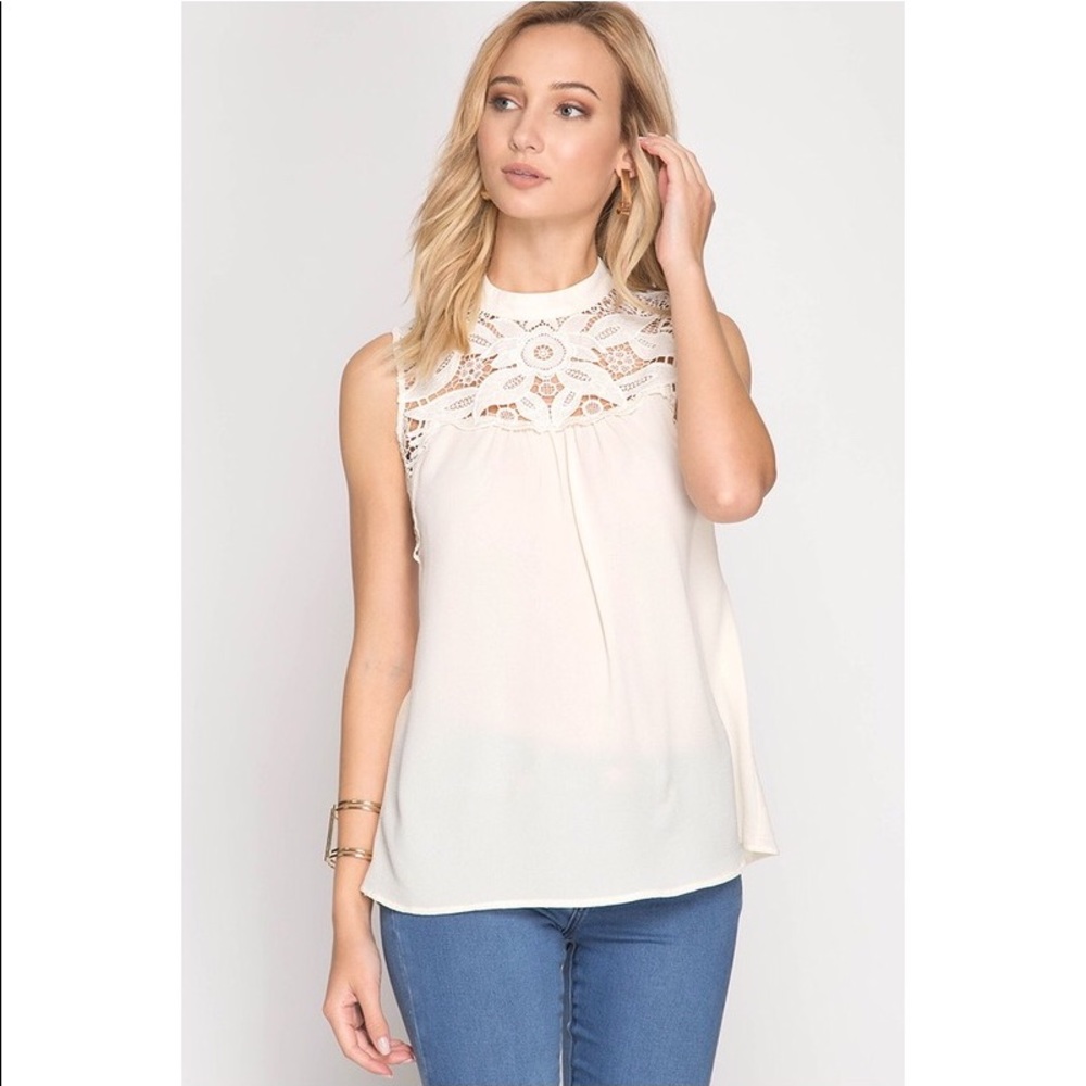 Open Back Sleeveless Top W Crochet Lace Detail - Picture 2 of 4